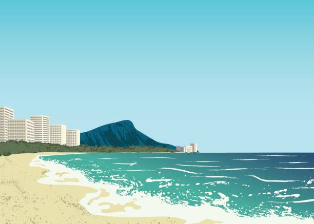 пляж вайкики острова оаху - waikiki beach stock illustrations