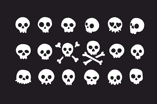 Set of doodle skulls with bones