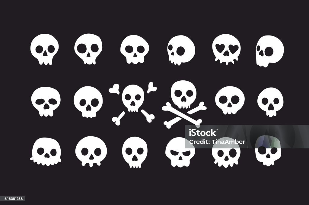 Set of doodle skulls with bones Skull stock vector
