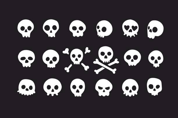 Set of doodle skulls with bones Set of doodle skulls with bones skulls stock illustrations