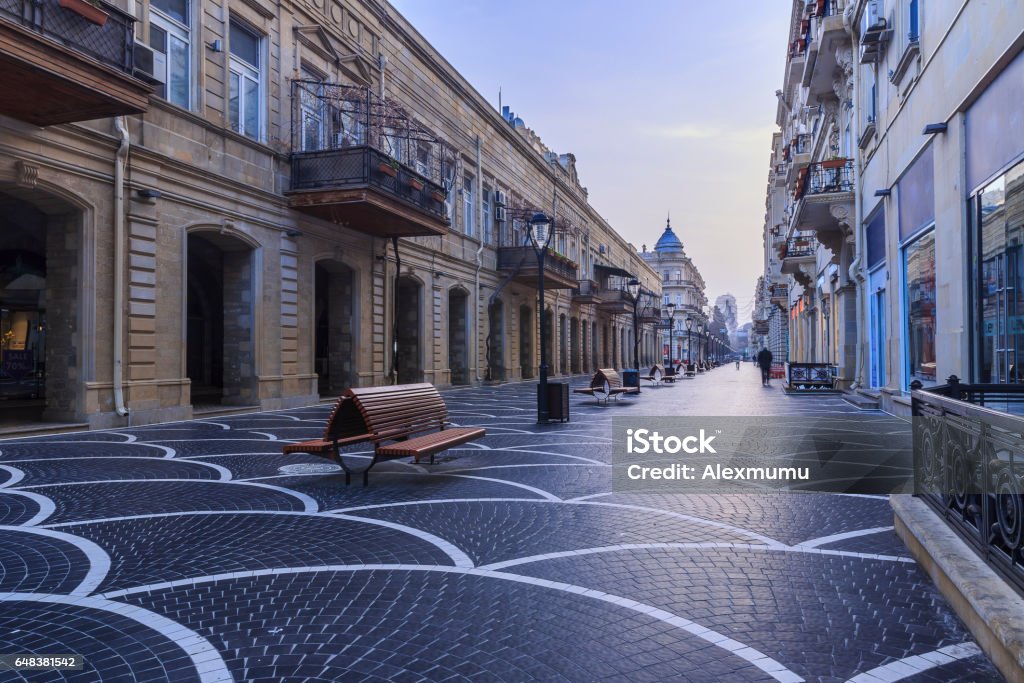 Central street in Baku early in the morning.Azerbaijan Baku Stock Photo