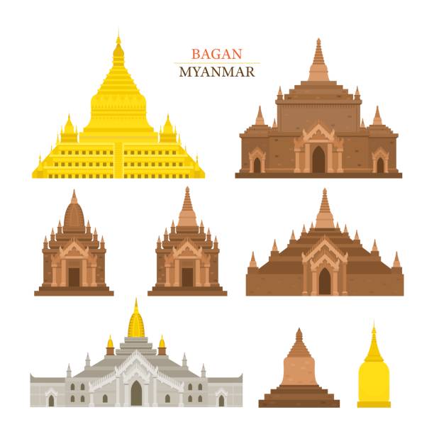 バガン、ミャンマー、建築建物ランドマーク - shwezigon paya点のイラスト素材／クリップアート素材／マンガ素材／アイコン素材