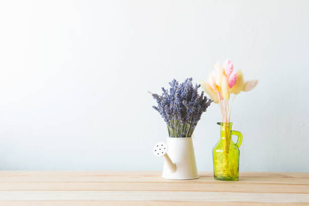 istock Indoor plant on wooden table and white wall 648388758