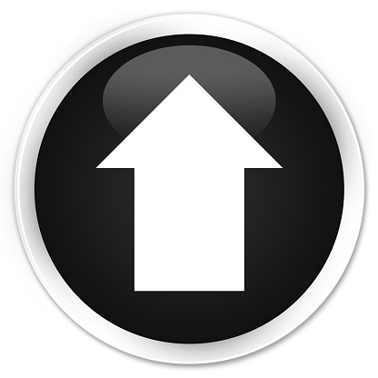 Upload arrow icon isolated on premium black round button abstract illustration