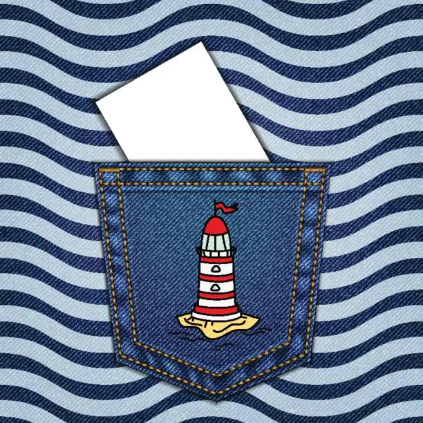 Vector illustration of Denim background with sea pattern.