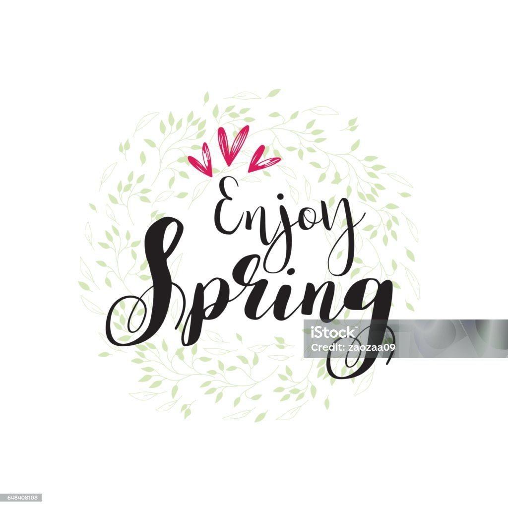 Spring Calligraphy Set Hello Spring Lettering Hand Written Set Calligraphy Postcard Or Poster ...