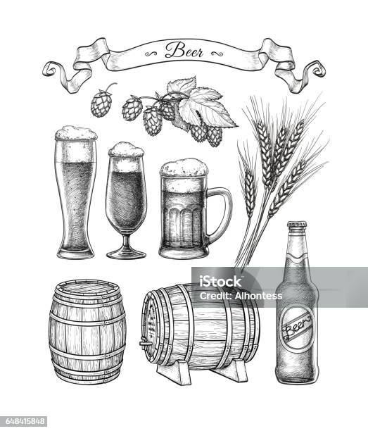 Big Beer Set Stock Illustration - Download Image Now - Beer - Alcohol, Illustration, Engraved Image