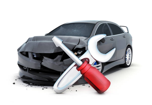 istock Car crash and repair symbol 648424380