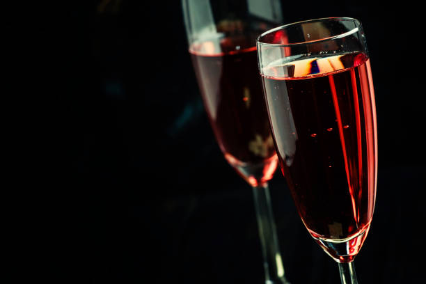 istock Rose sparkling wine in glasses and white chocolate 648431108