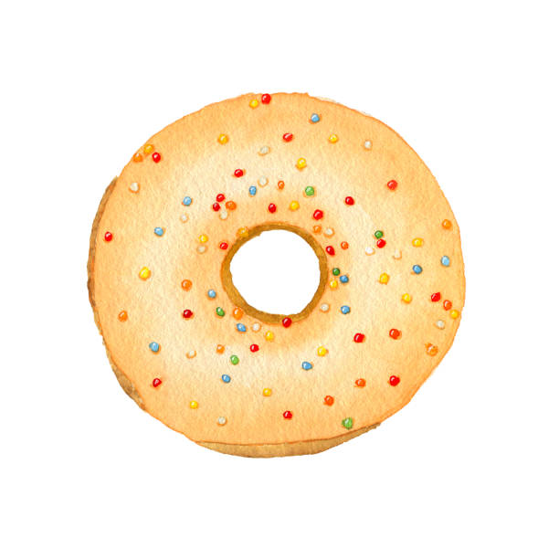 istock Watercolor donut with colorful sprinkles isolated on white 648434930