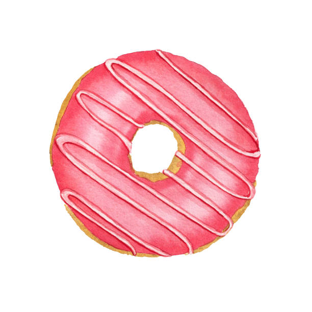 istock Watercolor strawberry donut isolated on white 648434942