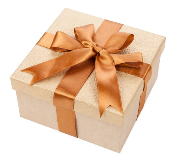 istock Broun box with gifts and bow isolated on white background. 648436070