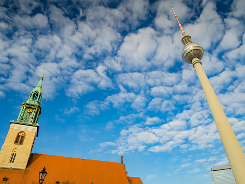Tv Tower and St. Marys church in Berlin