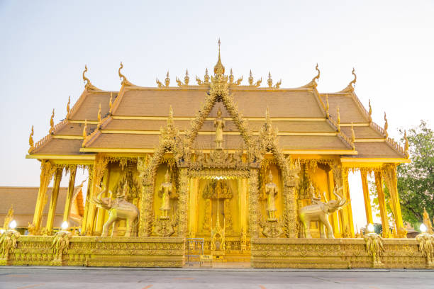 istock Wat paknam joelo architecture temple all gold color 648445628