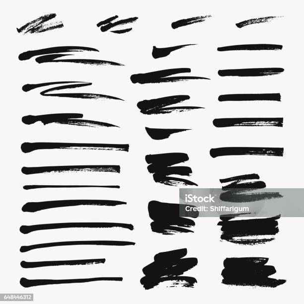 Hand Drawn Set Of Brushstroke Vector Grunge Objects Stock Illustration - Download Image Now