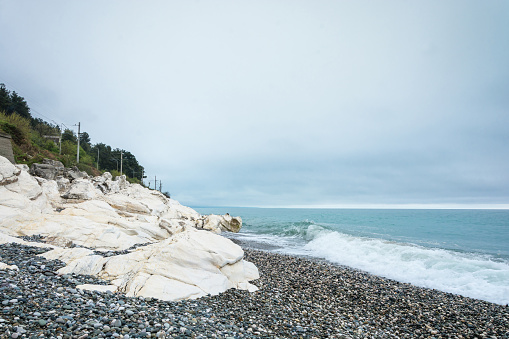 Beautiful landscape with white rocks on the Black sea coast, Abkhazia.