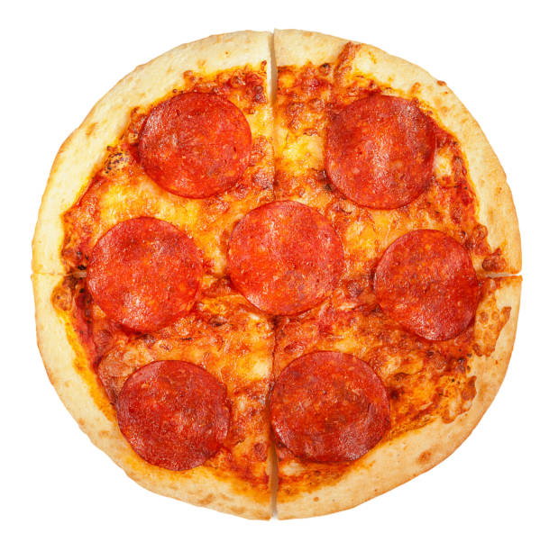 istock Pizza with salami isolated on white 648452648