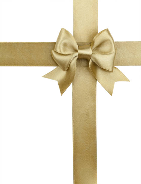 istock Gold ribbon with bow isolated on white 648453140