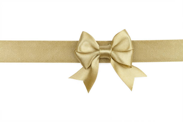 istock Gold ribbon with bow isolated on white 648453190