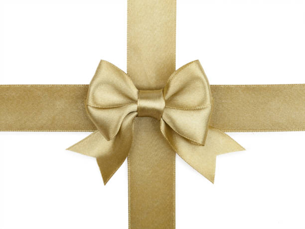 istock Gold ribbon with bow isolated on white 648453202