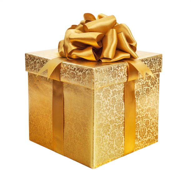 istock gold box with a gift for Christmas 648453252