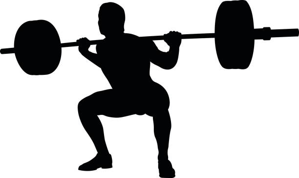 male athlete powerlifter young athlete powerlifter squat in powerlifting black silhouette gym silhouettes stock illustrations