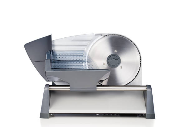 istock Domestic food slicer front view isolated on white background 648460842