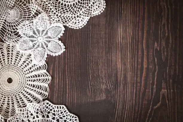 Photo of Vintage background with white crochet lace
