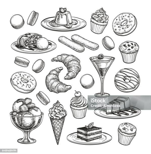 Sketch Set Of Dessert Stock Illustration - Download Image Now - Dessert - Sweet Food, Illustration, Drawing - Art Product
