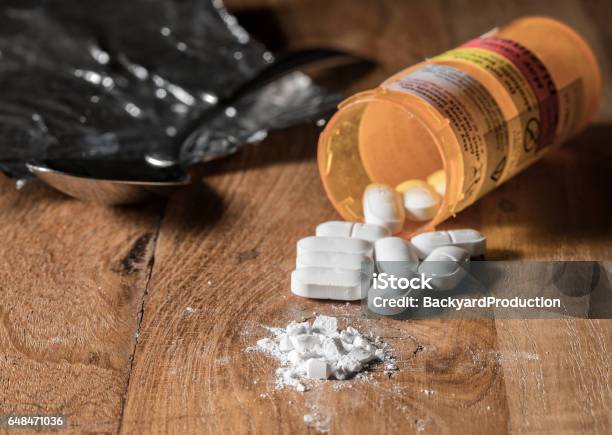 Macro Of Oxycodone Opioid Tablets Stock Photo - Download Image Now - Opioid, Addiction, Drug Overdose