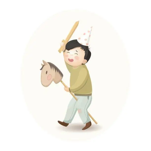 Vector illustration of boy with wooden sword