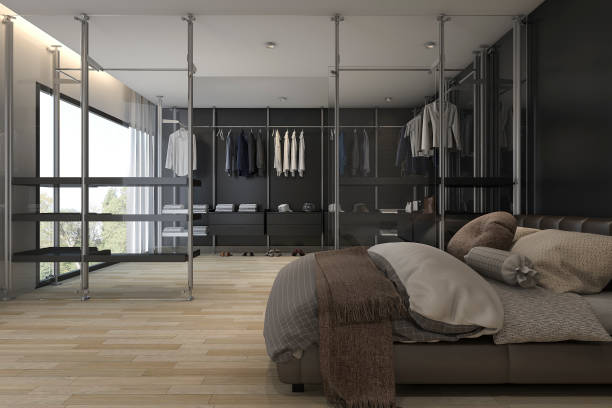 istock 3d rendering modern bathroom with walk in closet and wardrobe 648482334