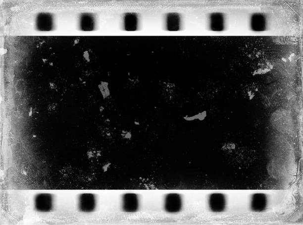 istock Horizontal black and white dust film scan illustration backgroun 648495132