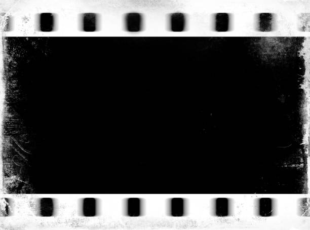 istock Horizontal black and white film scan illustration background 648495156