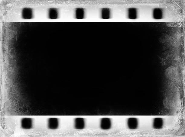 istock Horizontal black and white film scan illustration background 648495376