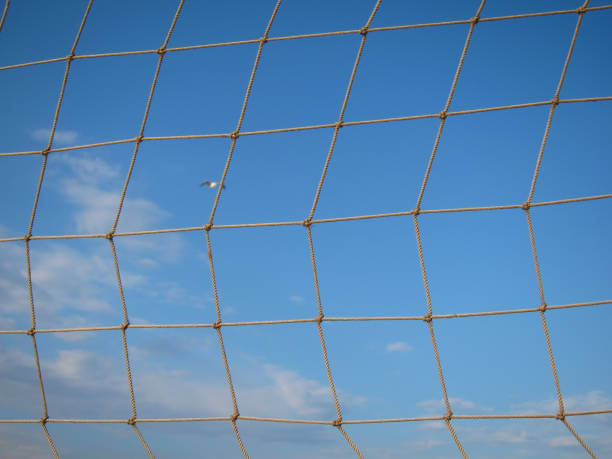 istock Old net for beach volleyball on empty sea coast 648498454
