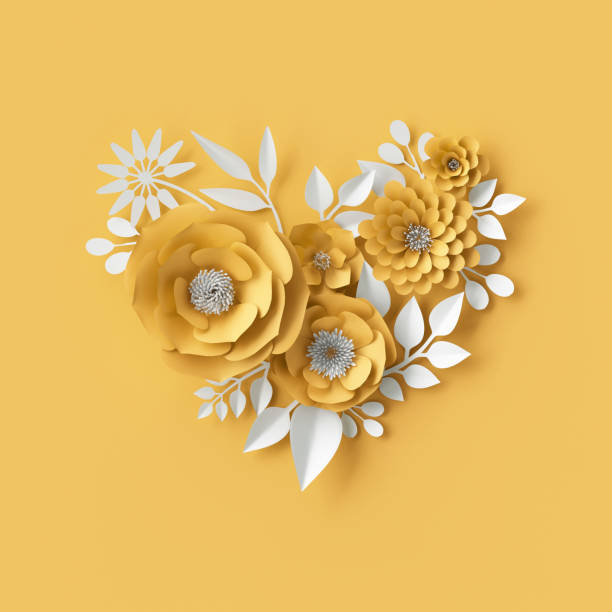 3d illustration, decorative red paper flowers background