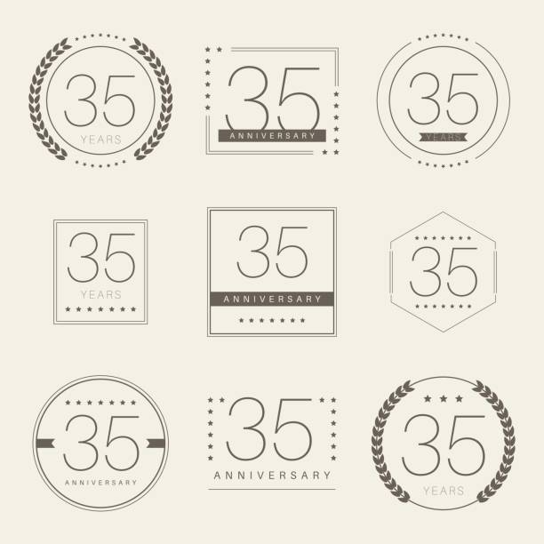 istock Thirty five years anniversary logotype. 35th anniversary vintage logo set. 648499070