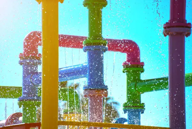 Colorful plastic water-pipes in aqua park.