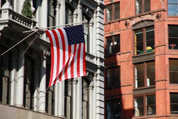 istock USA New York flag building 648501570