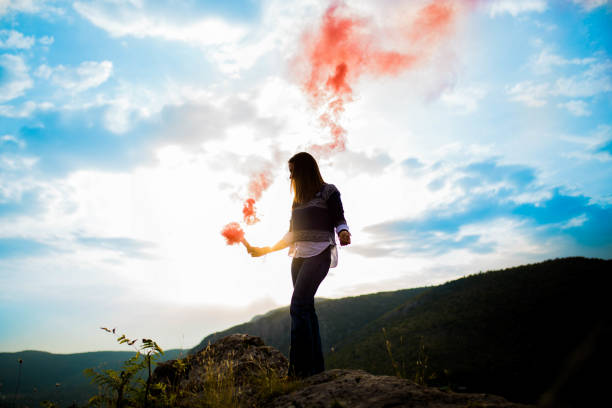 istock Blue skies and red smoke 648510092