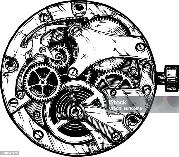 Vector Illustration Of Clockwork Stock Illustration - Download Image Now - Gear - Mechanism, Clock, Watch - Timepiece