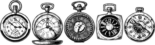 ilustrações, clipart, desenhos animados e ícones de conjunto de relógios de bolso - pocket watch watch clock pocket