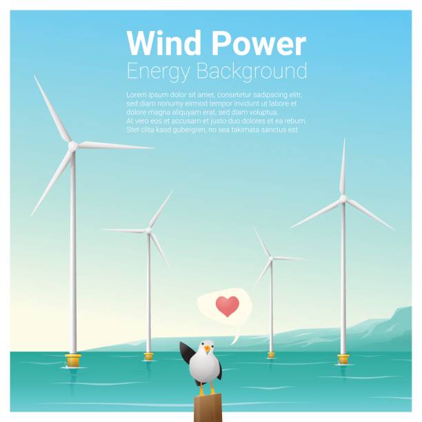Energy concept background with wind turbine , vector , illustration Energy concept background with wind turbine , vector , illustration wind farm sea stock illustrations