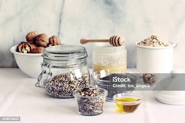 Various Superfoods Products For Healthy Eating Concept Stock Photo - Download Image Now