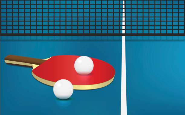 Ping Pong Paddle and ball on the table ping pong table stock illustrations