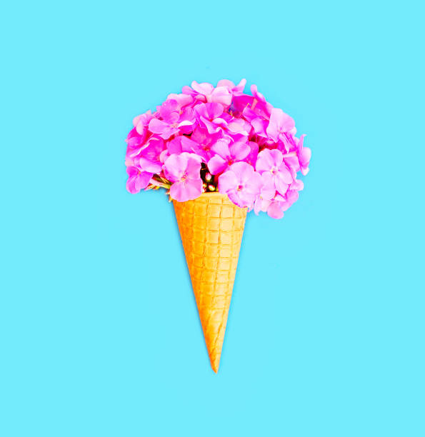 istock Ice cream cone with flowers over blue background top view 648521088