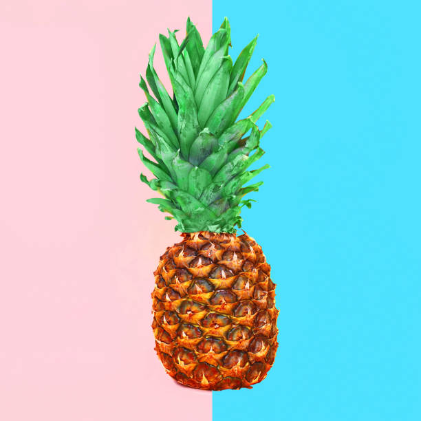 istock Pineapple fruit on colorful pink blue background, ananas photo 648521114