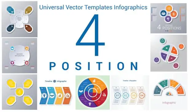 Vector illustration of Universal Vector Templates Infographics for 4 positions.