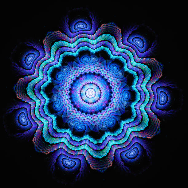 illustrations, cliparts, dessins animés et icônes de fleur de l’espace. cercles colorés. temps de déformation. - kaleidoscope fractal psychedelic abstract